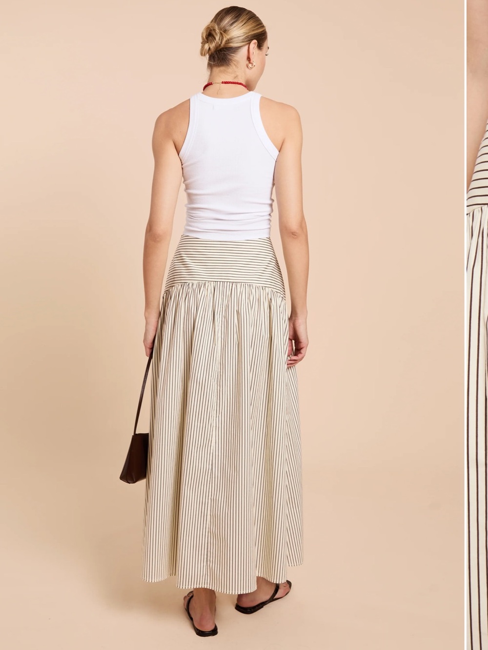 Few moda vashti Staud factory made Beige and brown Striped Maxi Skirt - Picture 4 of 8